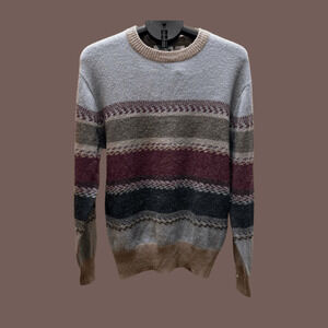 Honors Striped Knit Sweater | Gray & Burgundy | Size L | Vintage 80s